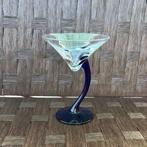vintage Libbey "Bravura" Martini Cocktail Cobalt Blue Curved Stem Glass 6 3/8 in